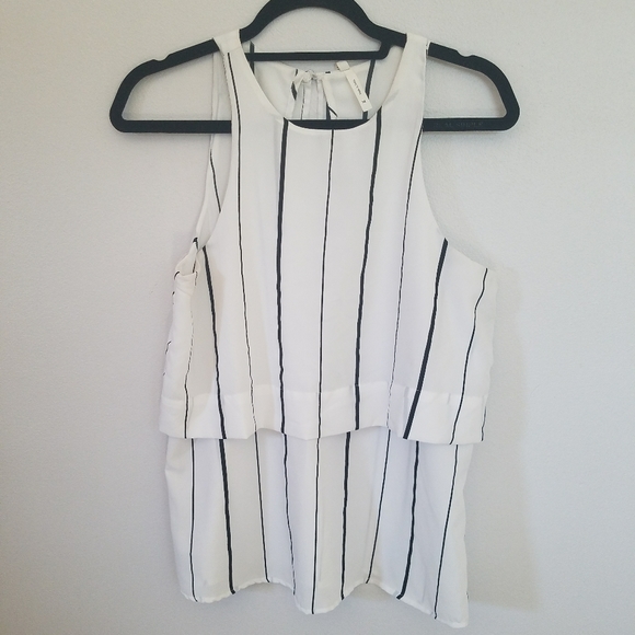 Truth NYC Tops - Women's White Black Striped Sleeveless Top Medium